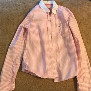 Pink and white striped button down