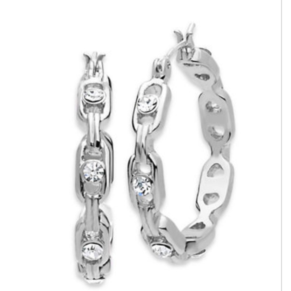 ANNE KLEIN Glass Stone Click It Hoop Earrings