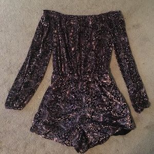 Ecote Burnout Velvet Off The Shoulder Romper