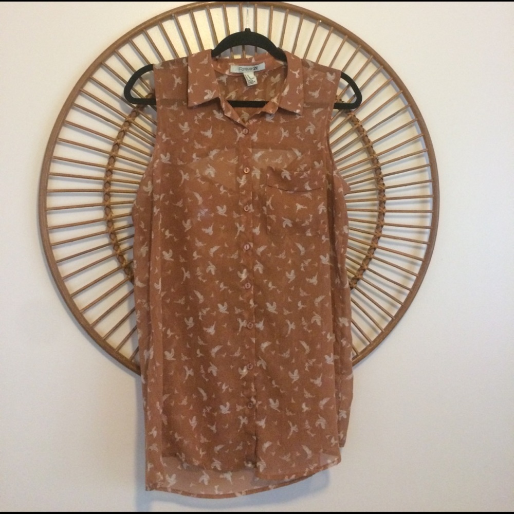 Burnt Orange, Sheer Sleeveless Blouse