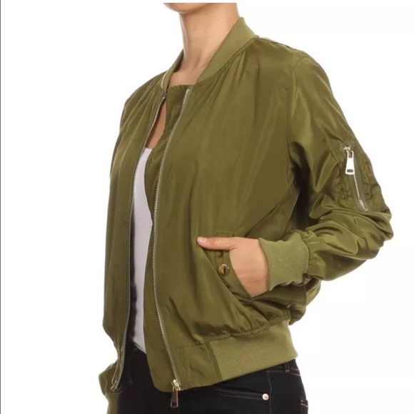 Olive Windbreak Bomber Jacket - Picture 2 of 5