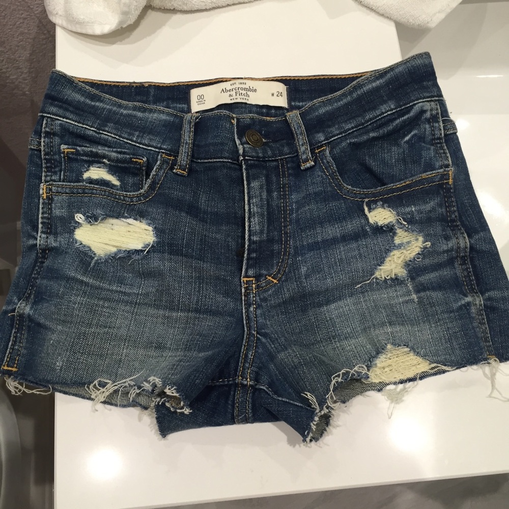 A&F high waisted distressed denim shorts