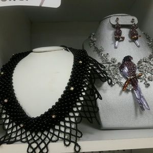 Vintage glass bearded bib necklace