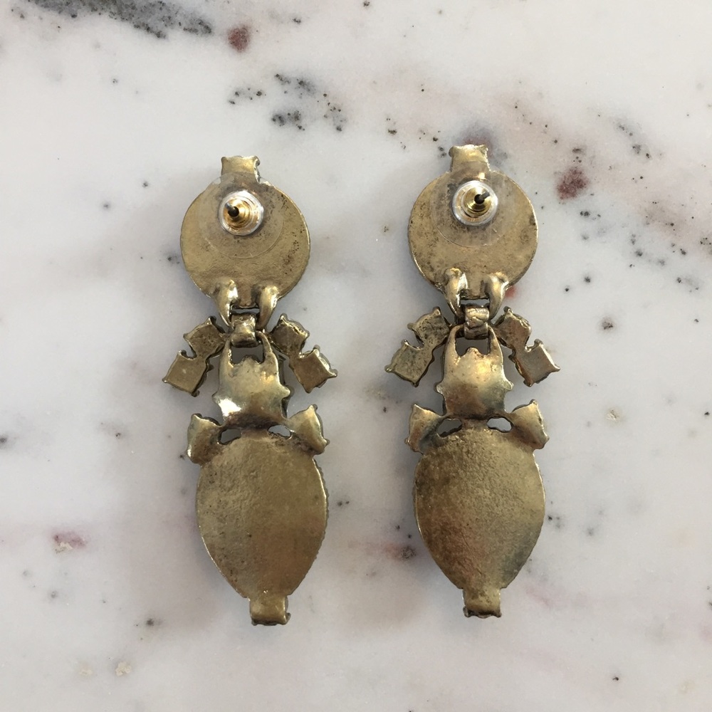 "Elodie" Earrings || Tan & Clear Crystal Statement - Picture 5 of 9