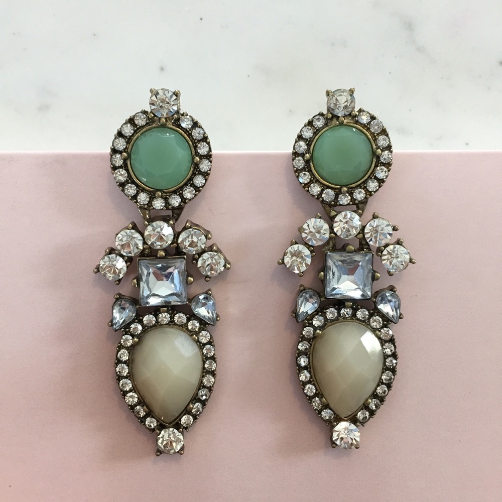 "Elodie" Earrings || Tan & Clear Crystal Statement - Picture 3 of 9