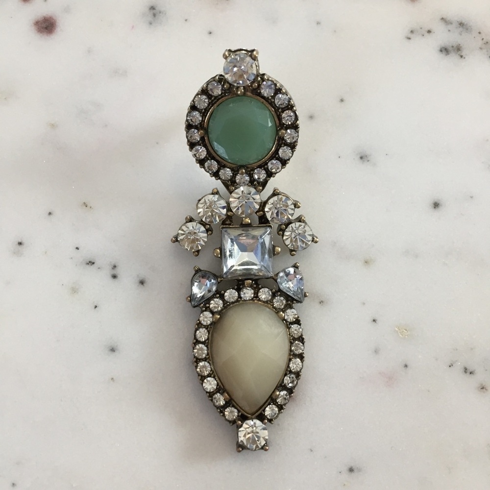 "Elodie" Earrings || Tan & Clear Crystal Statement - Picture 7 of 9