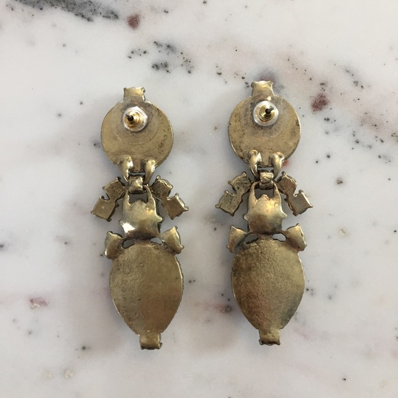 "Elodie" Earrings || Tan & Clear Crystal Statement - Picture 5 of 9