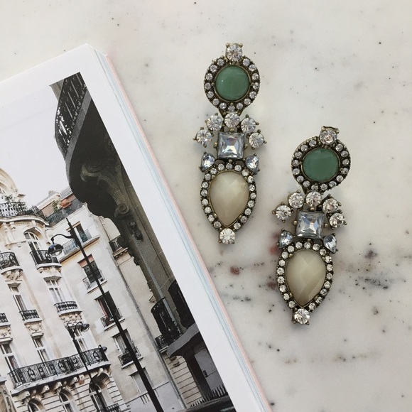 "Elodie" Earrings || Tan & Clear Crystal Statement - Picture 2 of 9