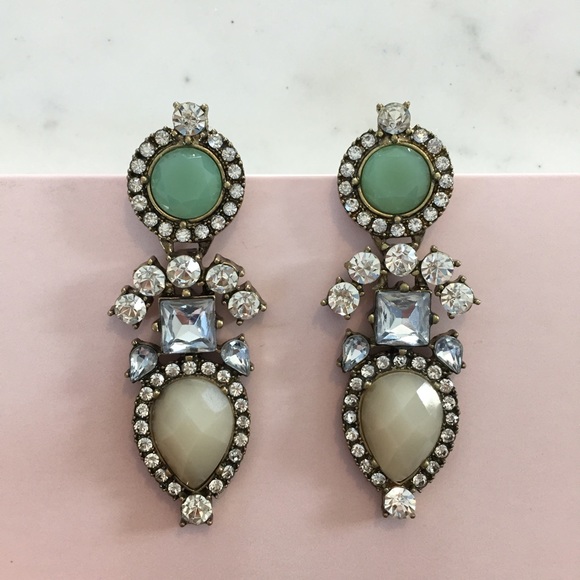 "Elodie" Earrings || Tan & Clear Crystal Statement - Picture 3 of 9