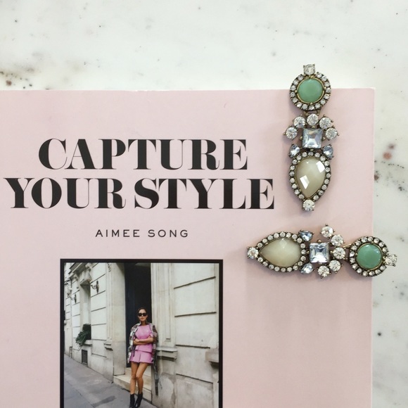 "Elodie" Earrings || Tan & Clear Crystal Statement - Picture 4 of 9