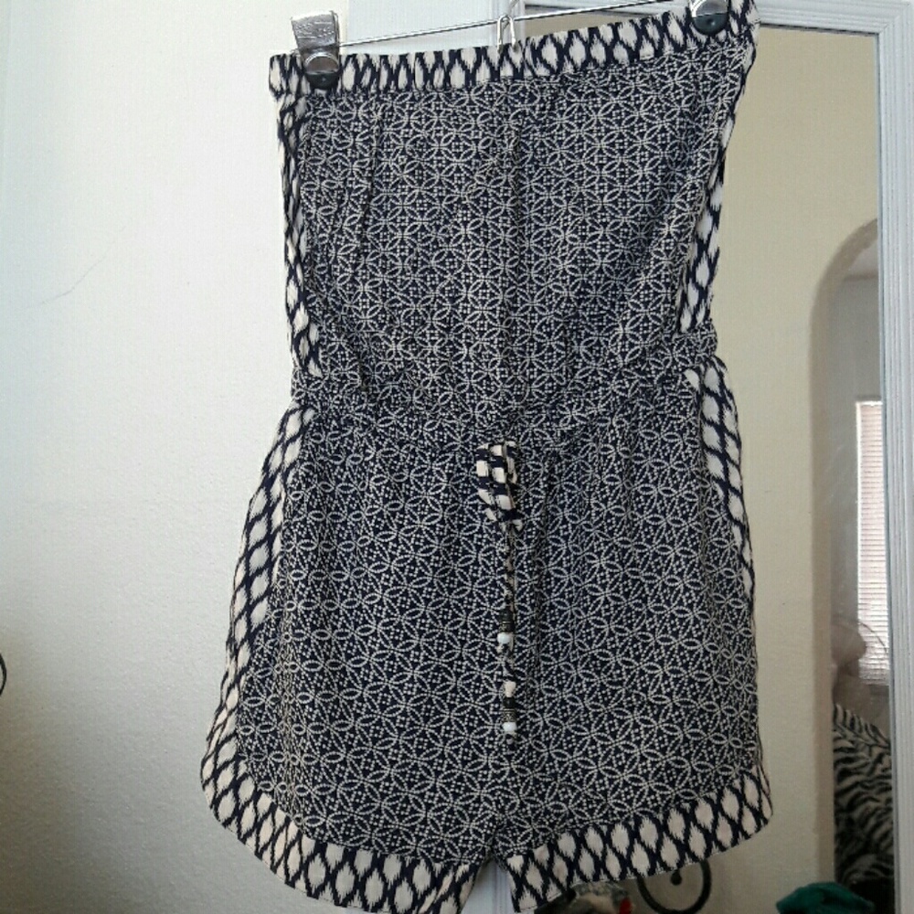 Macy's Navy Blue & Cream Romper