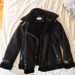 LIKE NEW Black Faux Suede/Faux Fur Moto Jacket