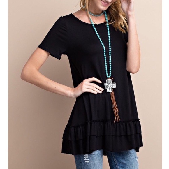 ISABELLA loose fit ruffle tunic top - BLACK - Picture 2 of 3