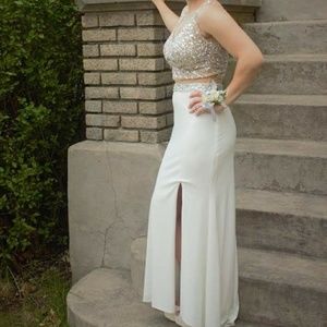 White prom dress with opal rhinestone top