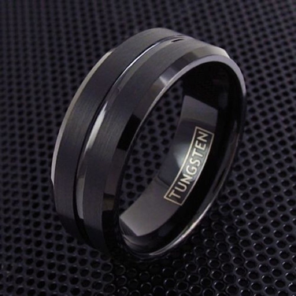 Beautiful Black Tungsten Ring w center stripe