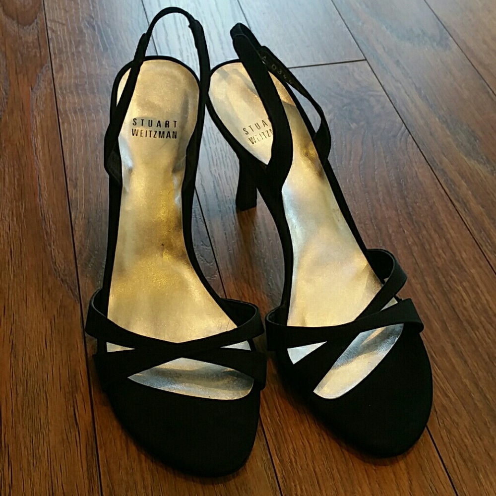 STUART WEITZMAN Black Fabric & Leather Heels