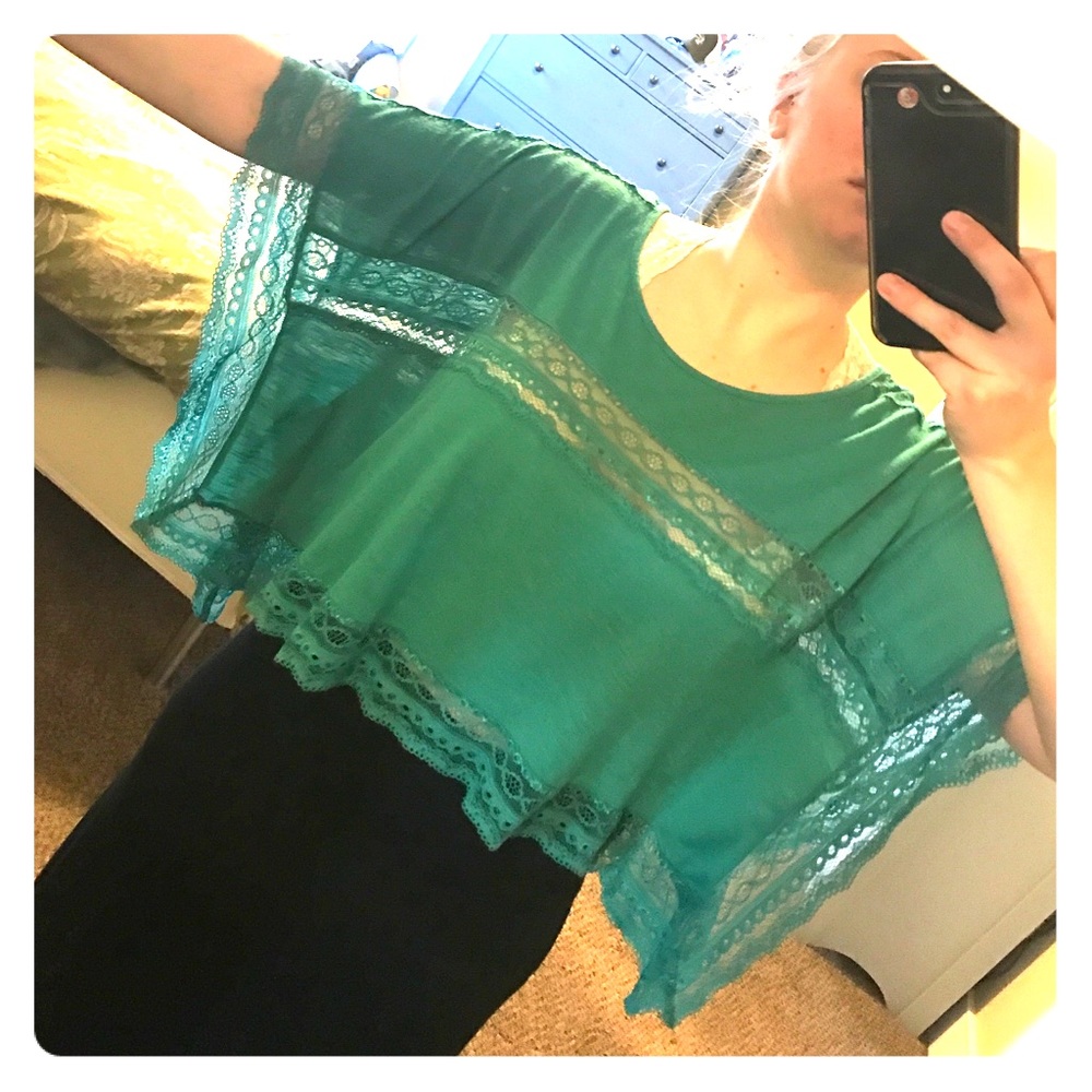 Free People Green Lace Shirt