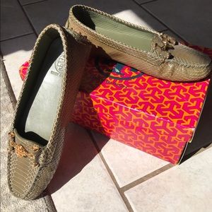 Tory Burch snakeskin driving moccasins