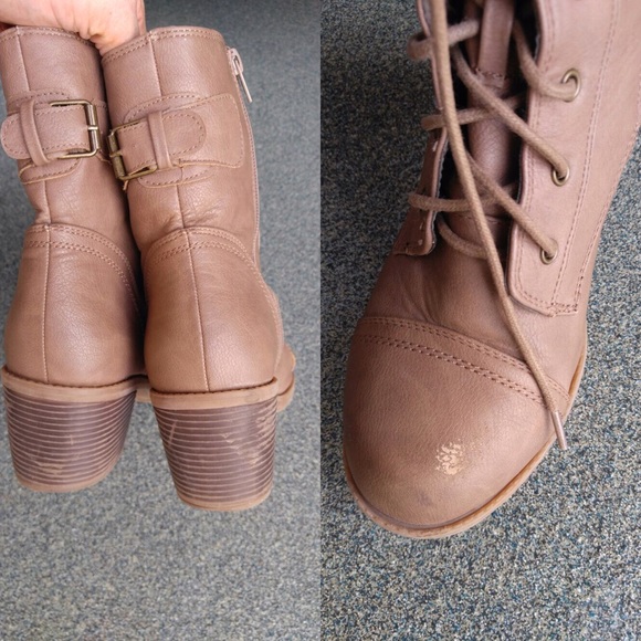 Beige leather combat boots - Picture 4 of 4