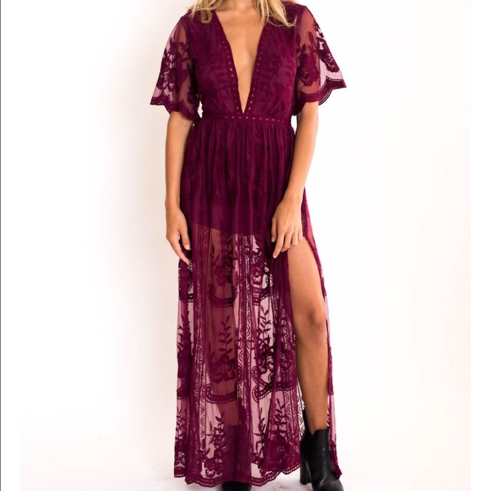 Merlot Lace Maxi Romper