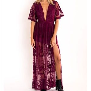 Merlot Lace Maxi Romper