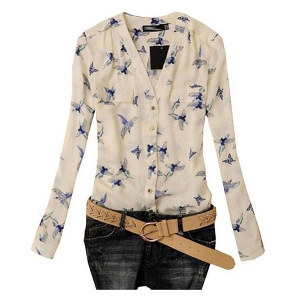Elegant Bird Print Blouse