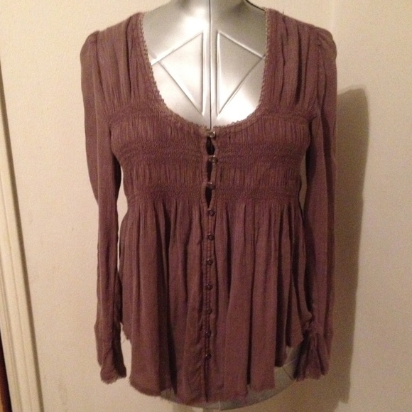 Free People Tops - Free People Blue Bird Smocked Aubergine