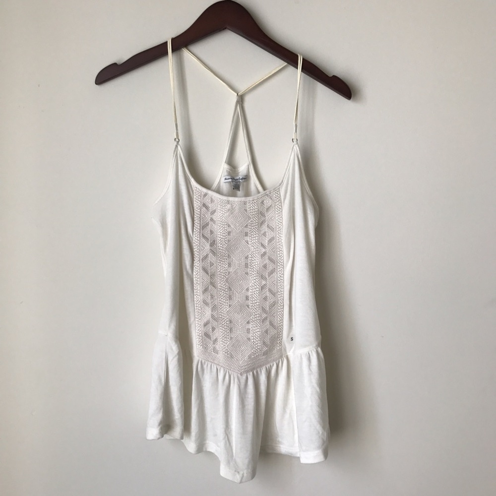 american eagle ivory embroidered boho tank top