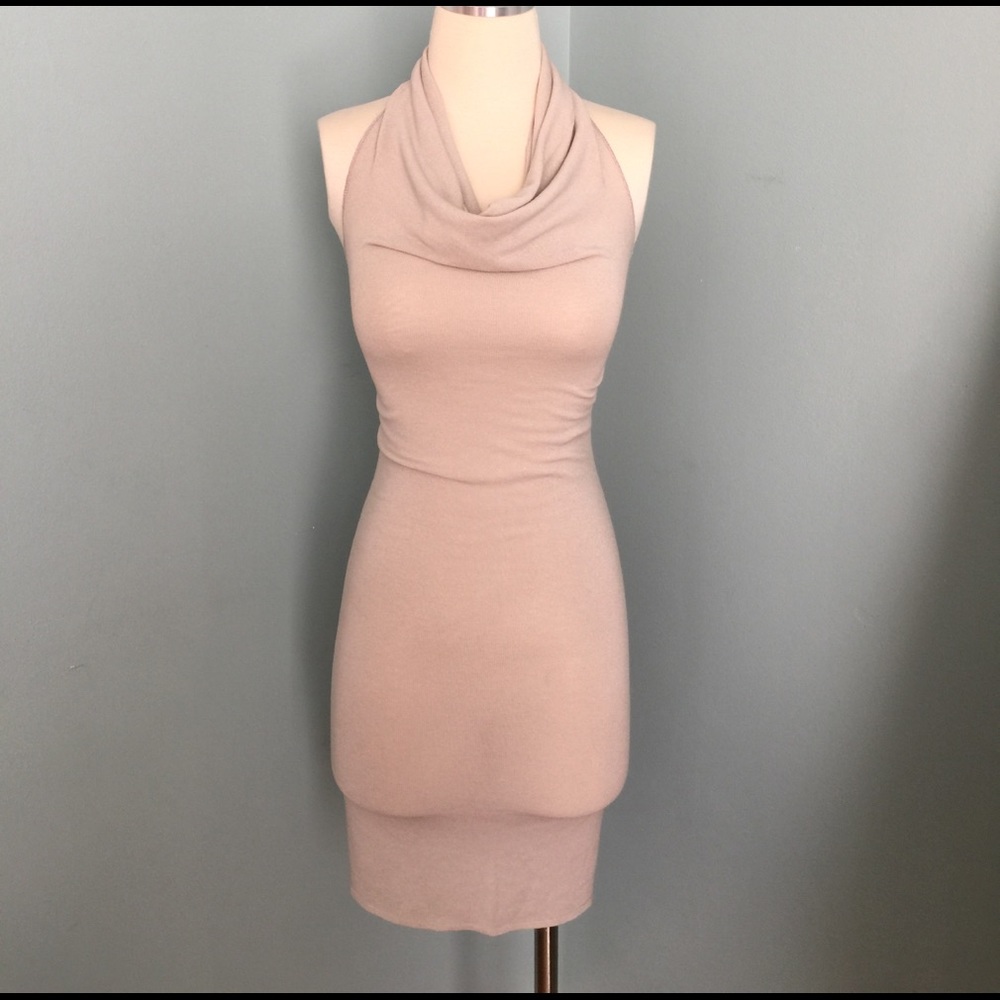 Grey halter knit for fitting dress. Size S