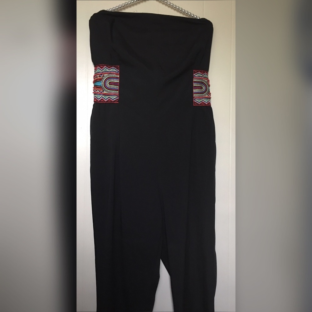 Black Pant Suit Romper w/ Beautiful Beading Detail