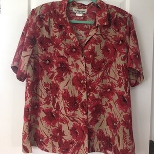1X DonnKenny red and tan blouse