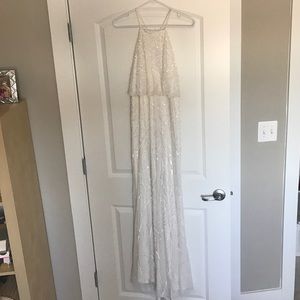 Adrianna Papell Halter Beaded Blouson Gown