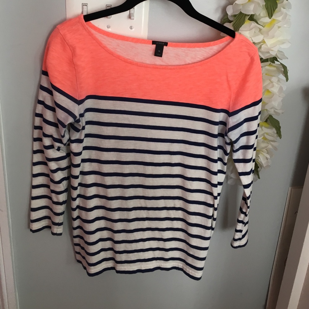 Coral and navy & blue striped quarter length shirt