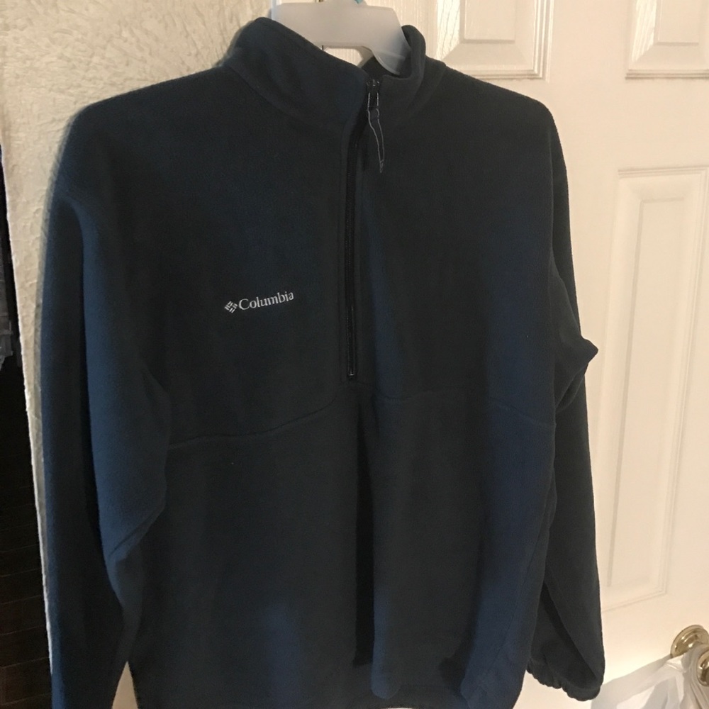 COLUMBIA Men SZ L BLUE FLEECE CHEST ZIPPER WORKS