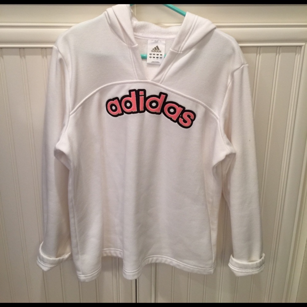 Adidas hooded pink with navy accents , sweatshirt