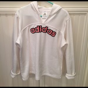 Adidas hooded pink with navy accents , sweatshirt