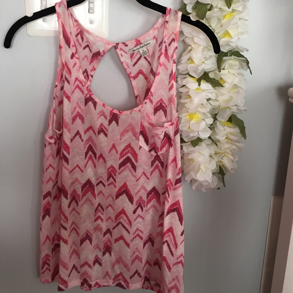 Pink and burgundy patterned front pocket tank top