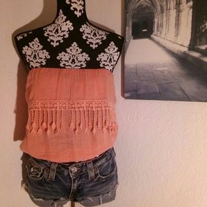 🎁 gift Peach Fringed Halter ~ S