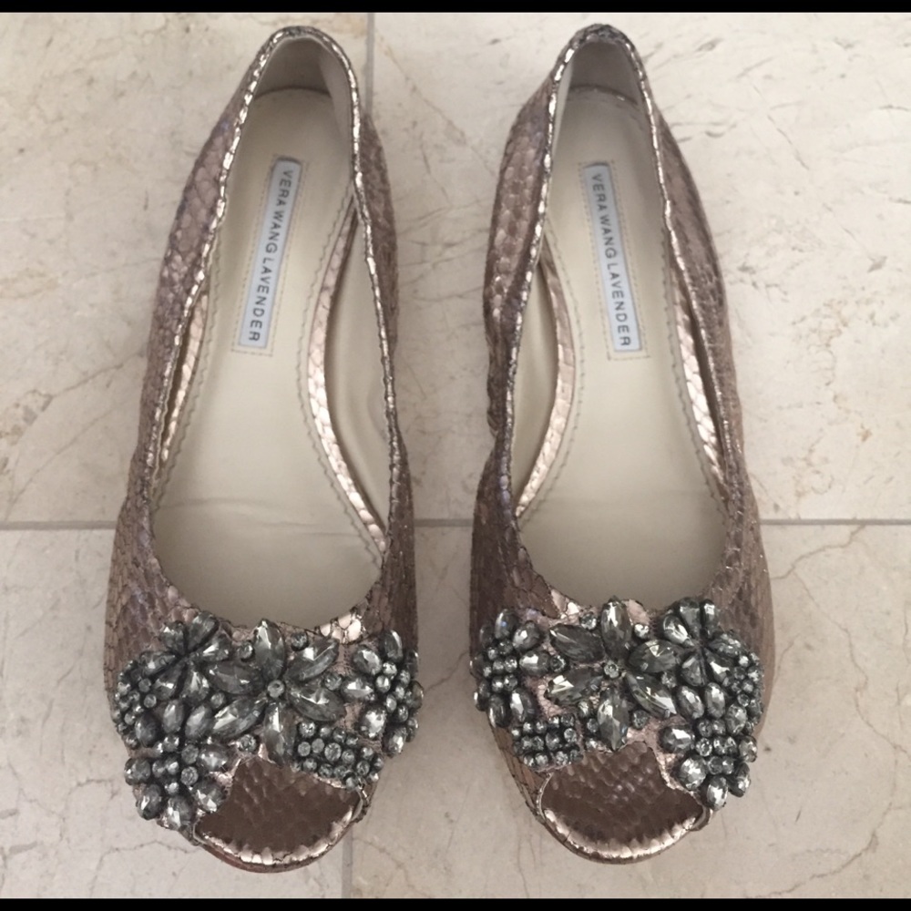 'Luna' Snake Embossed Metallic Leather Flat