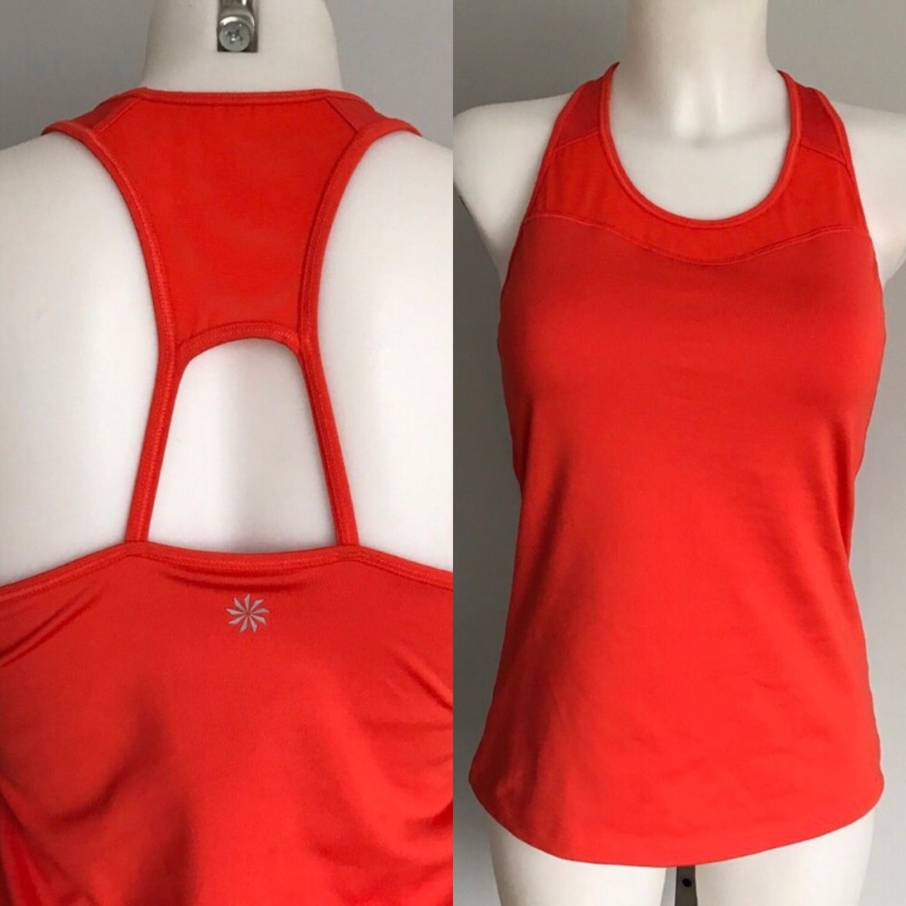 ATHLETA red orange padded bra tank cutout back szS