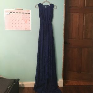 Blue lace prom dress