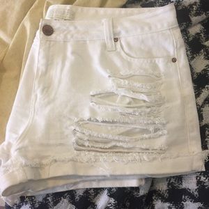 Forever21+ Destroyed white denim shorts