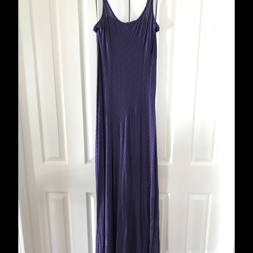 Purple and gray striped maxi dress
