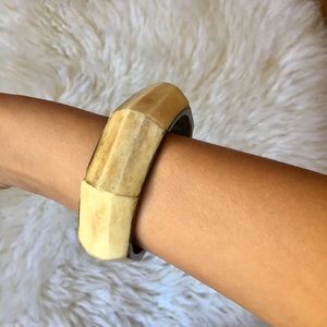 BEBE Metal & Wood Grain Resin Bangle