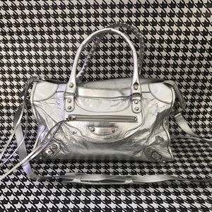 Silver moto style handbag