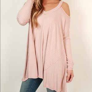 Open Shoulder Top- Blush
