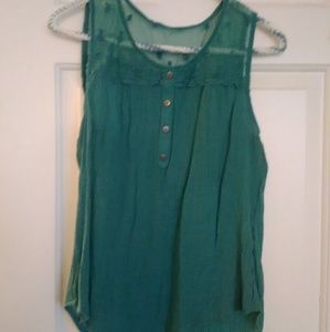 Teal lace and button detail blouse