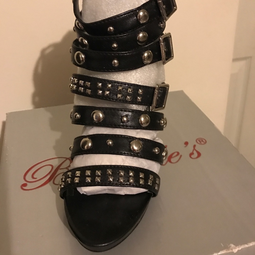 Black studded open toe heels