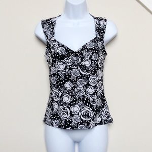 WHBM Black and White Rose Pattern Top WHBM Black and White Rose Pattern Top