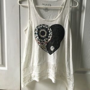 White tank top with tribal heart yin yang